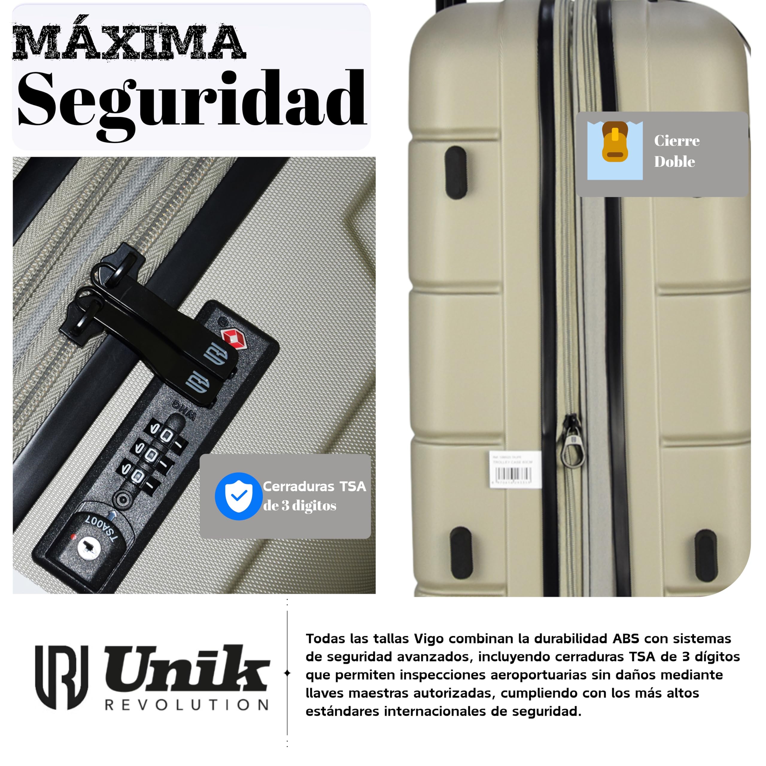 Maleta de Cabina 55x40x20 cm Expandible, Equipaje de Mano Rígido ABS Ligero 41L, Cerradura TSA, 4 Ruedas Dobles 360°, Compatible con Ryanair, Vueling y EasyJet, 2,8 kg – Color Taupe