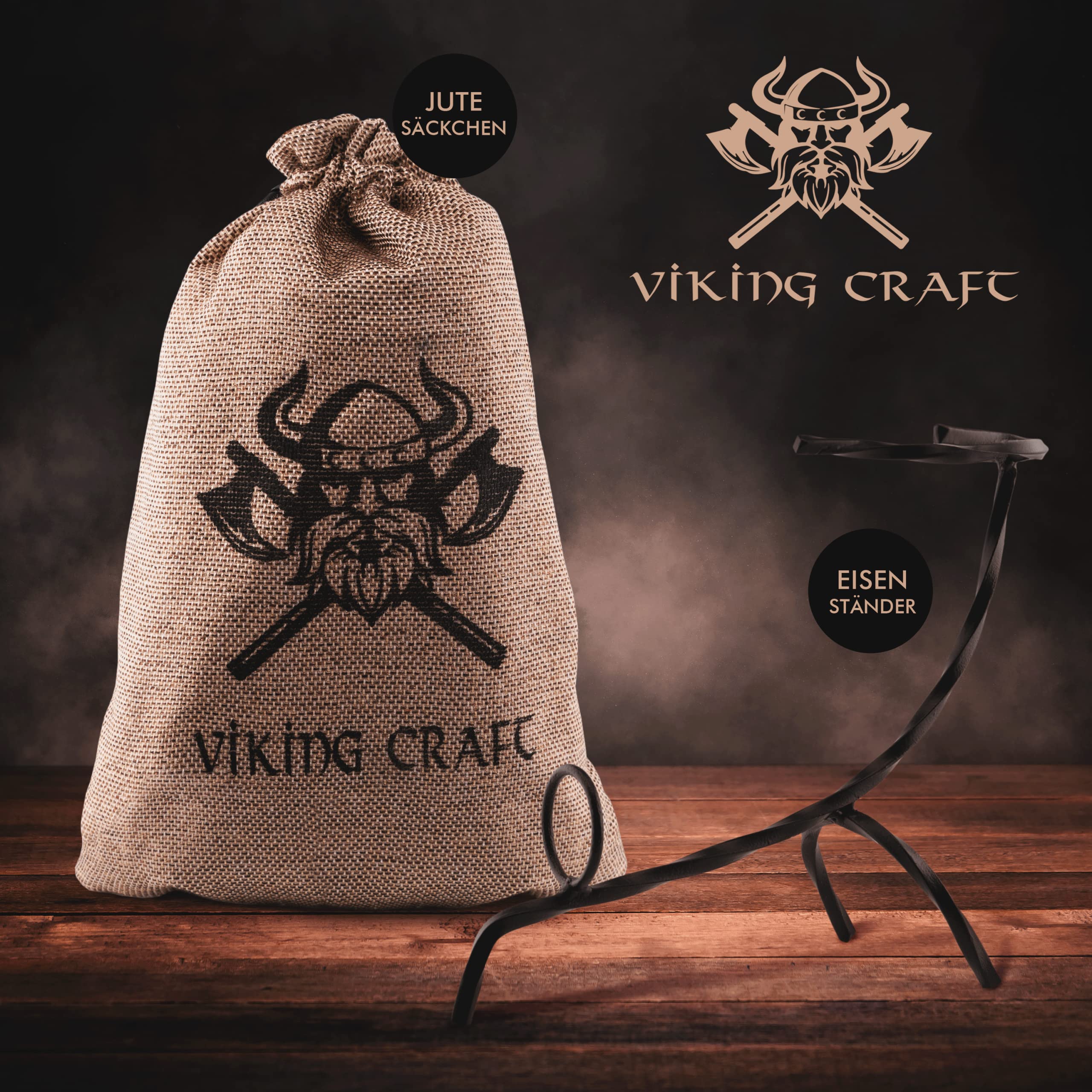 VIKING CRAFT Larp stojak na róg do picia [0,5 – 1,0 l] – wytrzymały uchwyt na rogi wikingów – stojak wikingów z żelaza, dekoracja wikingów, średniowieczny