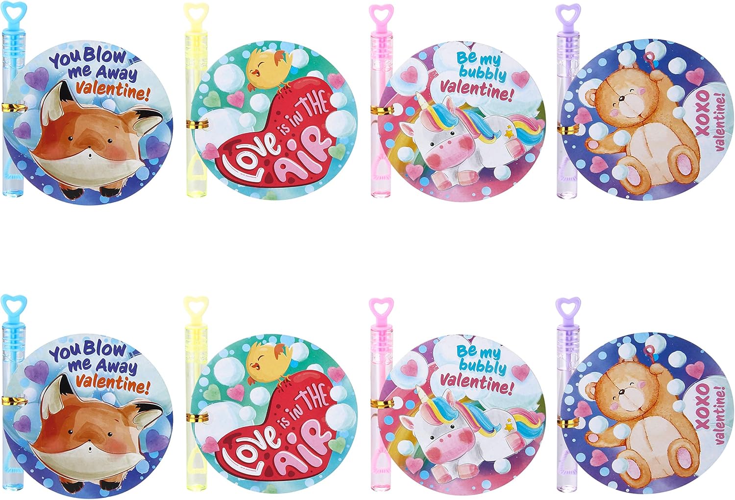JOYIN 32 Pcs Valentines Day Gift Cards with Mini Bubble Maker Wands for Kids, Valentine Party Favor Toys, Valentine's Day Kids Classroom Exchange Prizes, Bubble Wands with Cards, Photo Prop Decor
