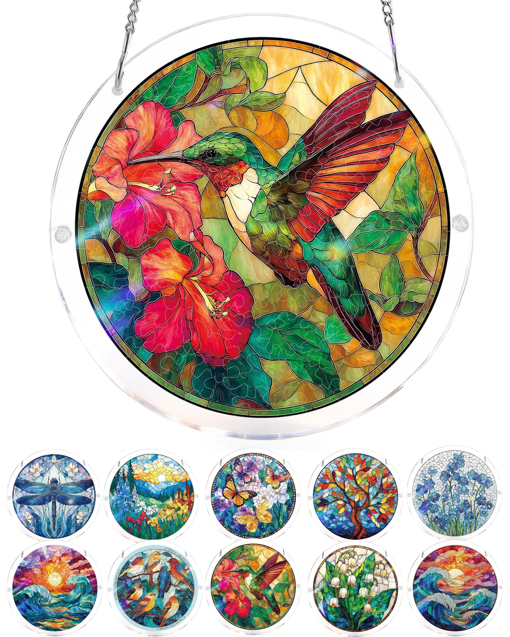 Acrylic Jigsaw Puzzle Suncatcher, Butterfly Flower Bird Scenery Acrylic Suncatcher Puzzle, Suncatcher Puzzle Kit, for Doors Garden and Window Hanging (B) - 1