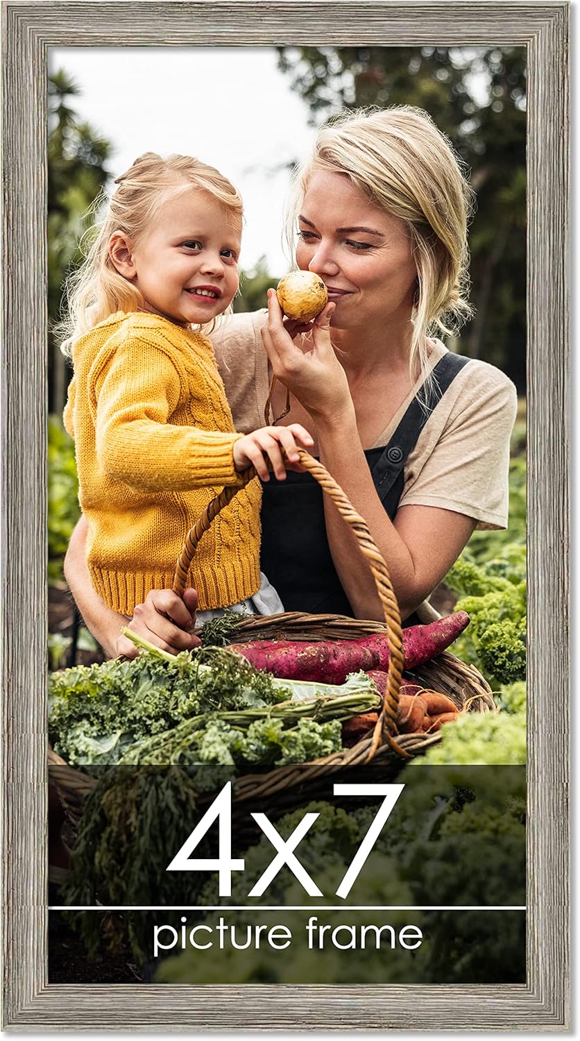 Poster Palooza 4x7 Inch Frame Grey Distressed Barnwood Solid Wood Picture Frame | 1 Inch Moulding Width | With UV Acrylic Plexiglass, Foam Board Backing & Hanging Hardware Included