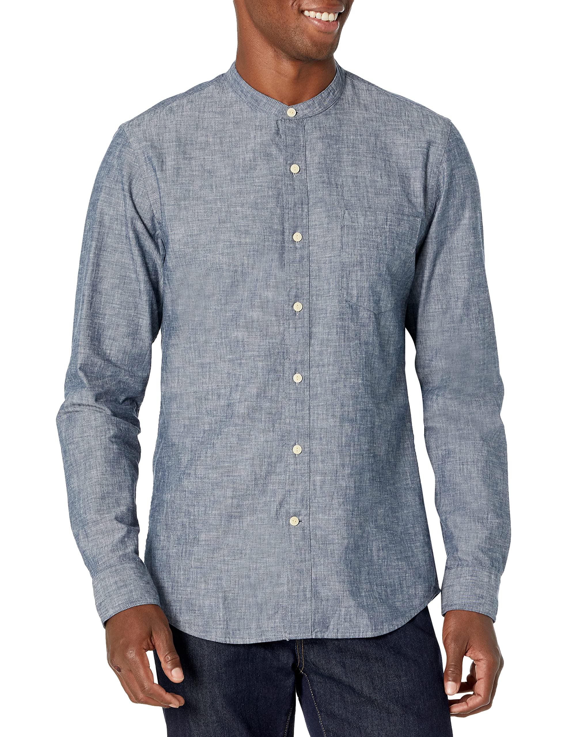 Goodthreads Men's Slim-Fit Long-Sleeve Band-Collar Chambray Shirt