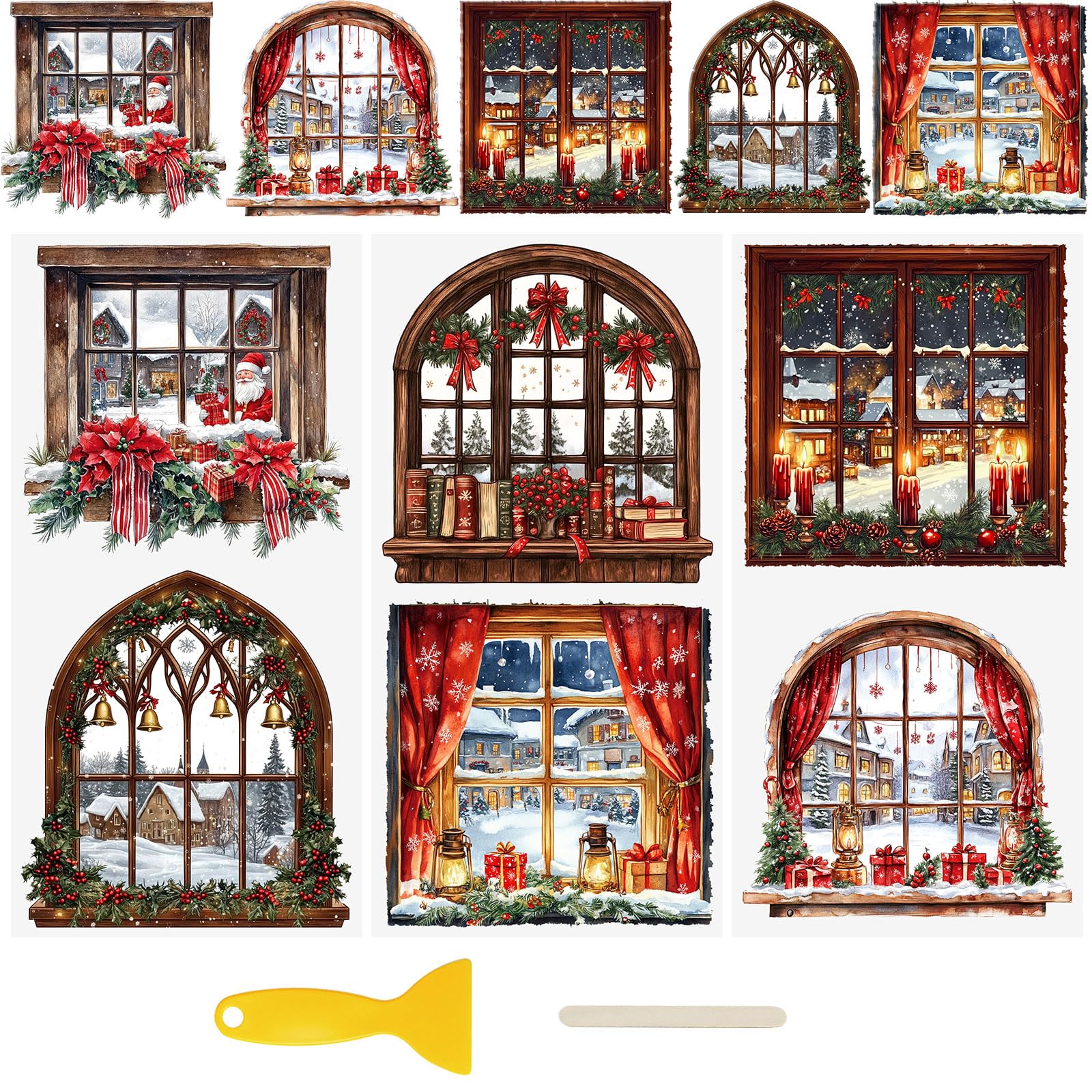 WANDIC 3 Sheets UV DTF Cup Warp Merry Christmas Windows Rub on Transfer Stickers, Furniture Decals for DIY Glass Window Water Bottle Crafts,15 * 30cm