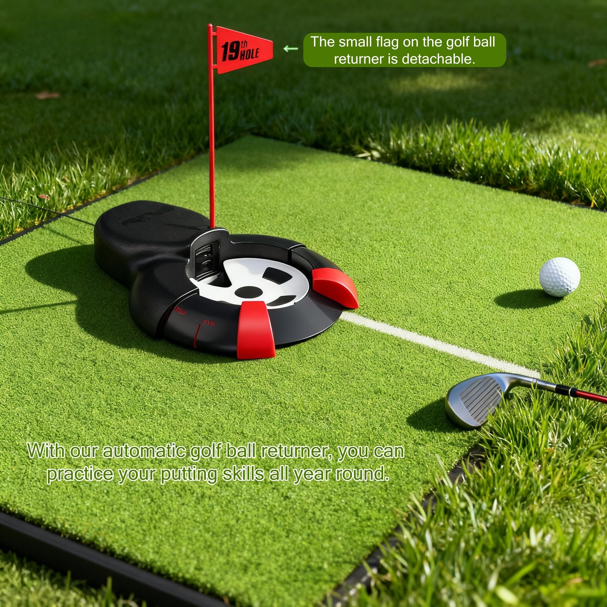 Réceptacle à Balles de Golf Automatique avec Drapeau Rouge, Tasse Mise Automatique, 3 Balles de Golf pour Entraînement Jardin