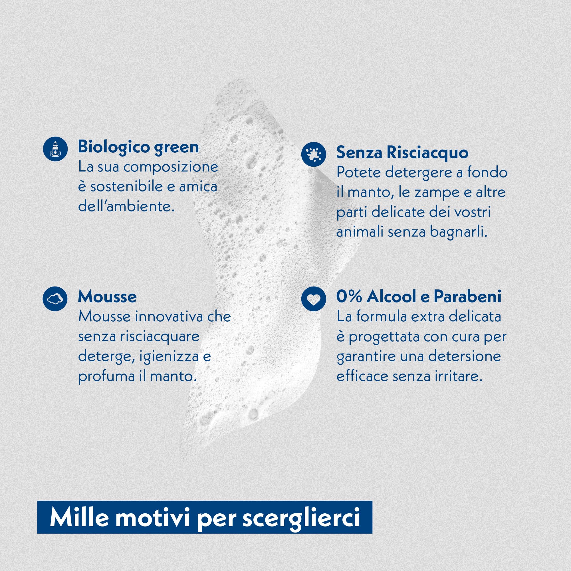 Amore Mio | Bio Shampoo a Secco igienizzante per Cani, Gatti e Cuccioli, Mousse Senza Risciacquo, Detergente Pelo, NO Alcool e Parabeni, Profumazione Talco - 200 ml