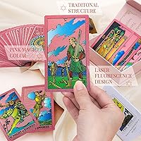 Vista 4 de Tarjetas de tarot para principiantes, cartas de tarot rosas con libro guía lámina dorada con significados en ellos, 78 cartas de tarot clásicas