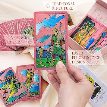 Tarot Cards for Beginners Pink Tarot Cards with Guide Book Gold Foil with Meanings on Them 78 Classic Origina Waterproof Rider Waite Taro Deck Fortune Telling Game(Pink)