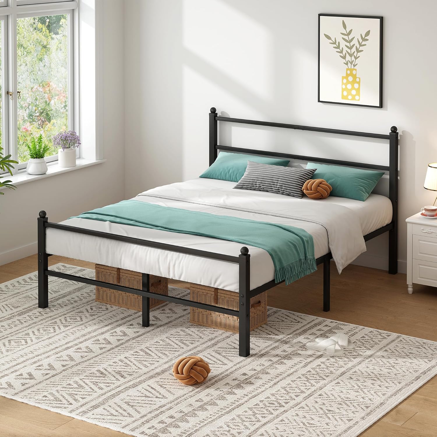Queen Bed Frame with Headboard and Footboard, 14 Inch Metal Platform Bed Frame Queen Size with Steel Slat Support, No Box Spring Needed, Noise Free, Easy Assembly,