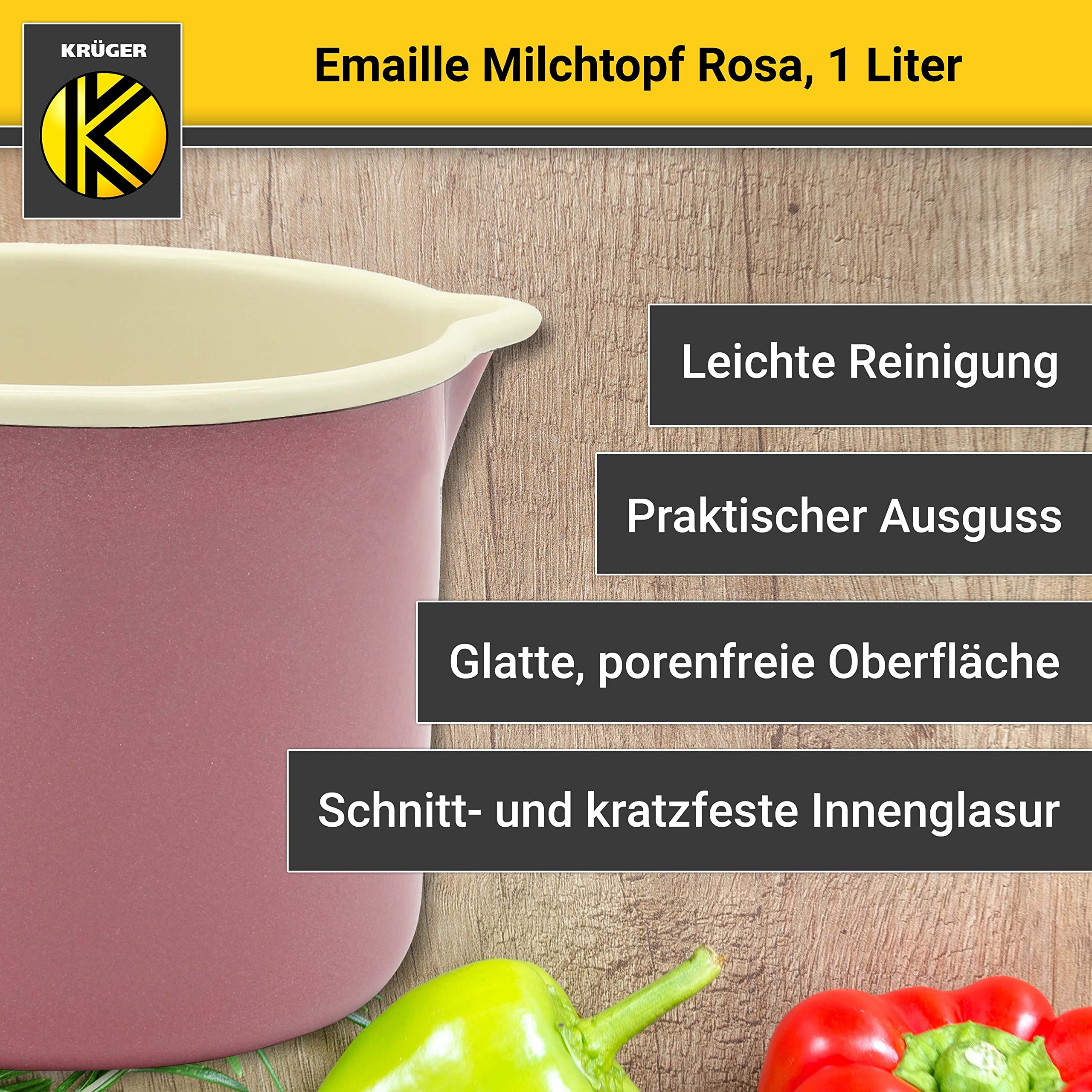 Krüger Emaille-Milchtopf Blau 12cm, 1 Liter - Topf mit Vollkontaktboden