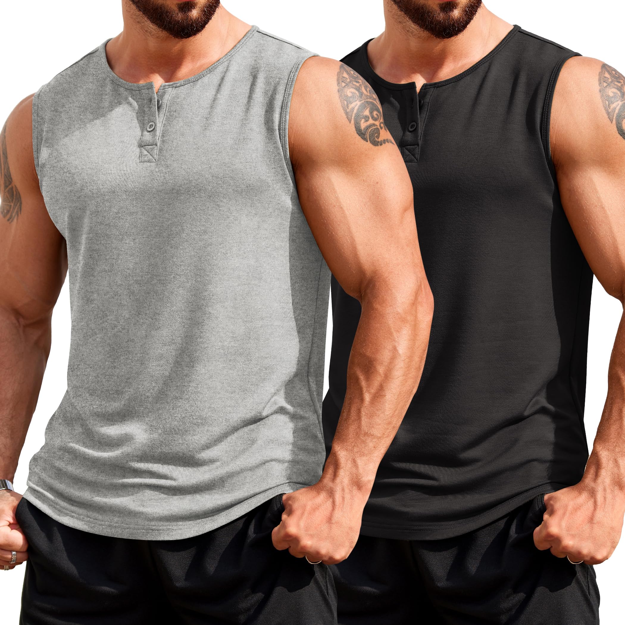 COOFANDY Men's Casual Tank Top Sleeveless Henley Shirts Muscle Fit T Shirt
