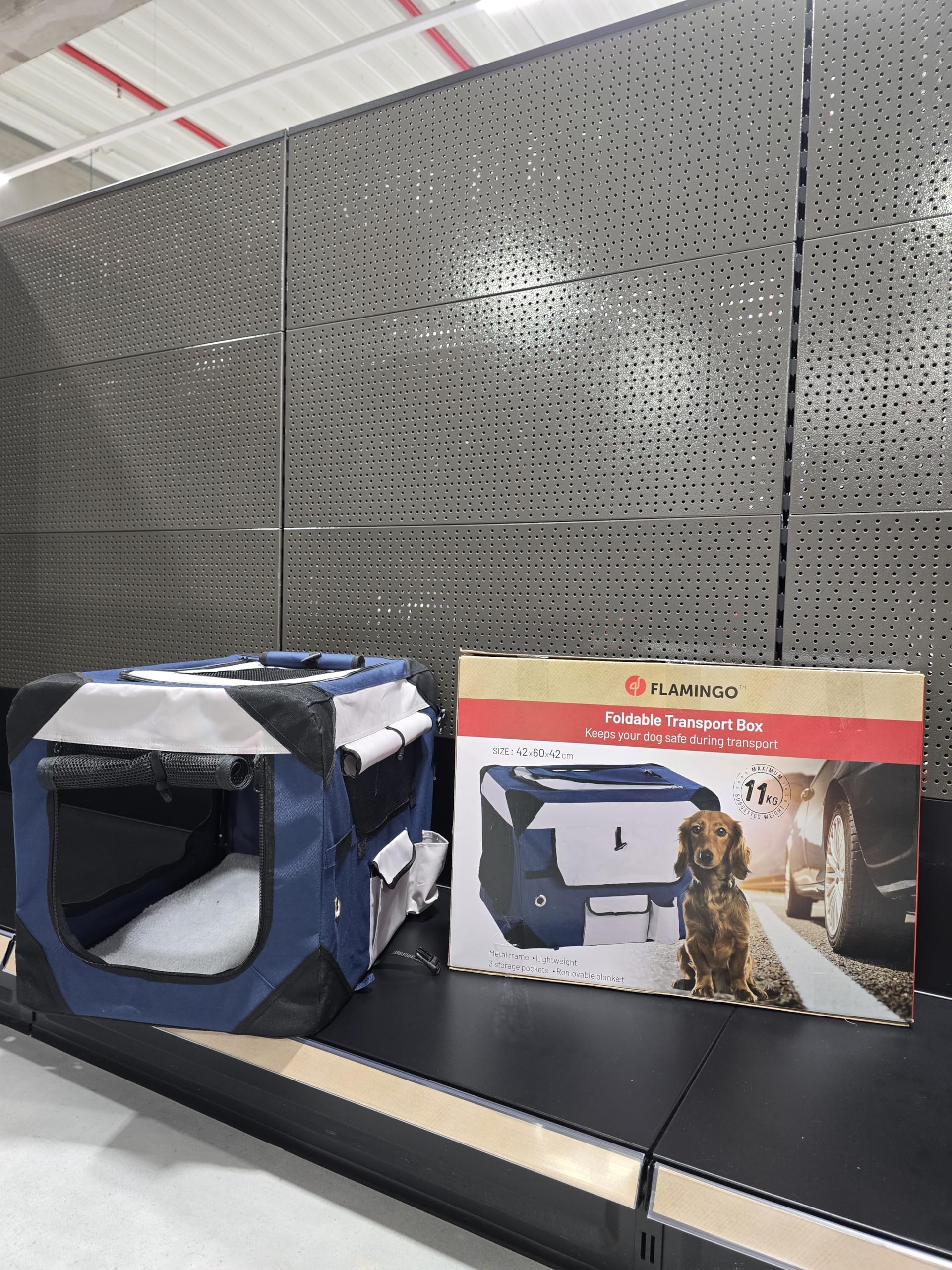Flamingo Cage de Transport - Premium qualité Chien - Geronimo Bleu 42x60x42cm - Cadre renforcé et Pliable - Lavable - Fond Amovible - Rideaux enroulables,possibilité pour Attacher Une Gourde