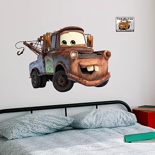 Disney Pixar Cars Wall Decals - 16" x 23" Tow Mater Vinyl Stickers for Bathroom Nursery Bedroom Decor - Peel and Stick Room Decorations