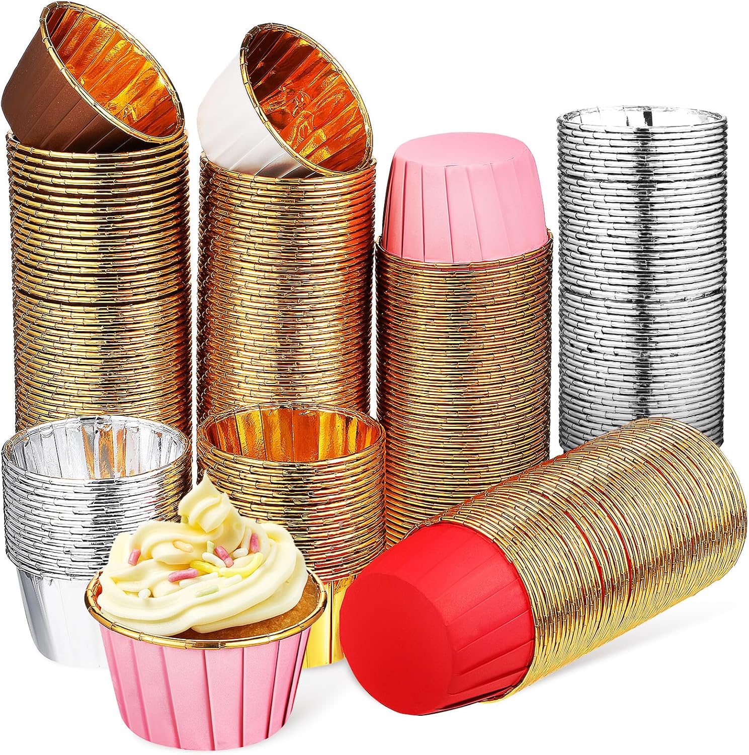 300pcs Greaseproof Muffin Wrappers and Cupcake Liners, Multi-color Food-grade Paper Baking Cups, Heat Resistant Disposable Baking Cups for Party and Home Use