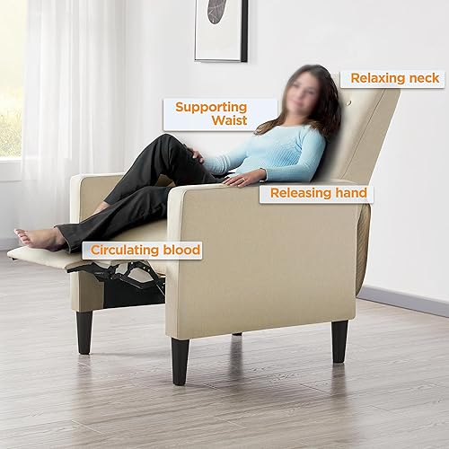 Miniatura 6 de Yaheetech Sofá reclinable de piel sintética, moderno de mediados de siglo, silla reclinable individual, respaldo y reposapiés ajustable, sofá