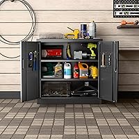 Vista 8 de Armario de almacenamiento de metal con cerradura, armario de garaje de metal con cerradura con tableros de clavijas y ganchos para garaje, almacén