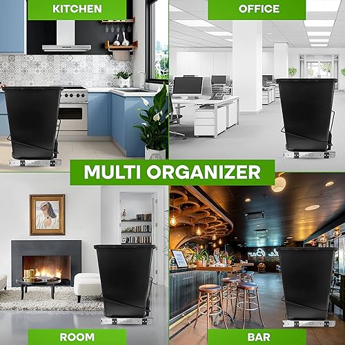 Miniatura 6 de by Starax - Sistema de extracción de gabinete de basura individual de 35 cuartos de galón, 1 cubo de basura antracita  reciclaje - Deslizador de