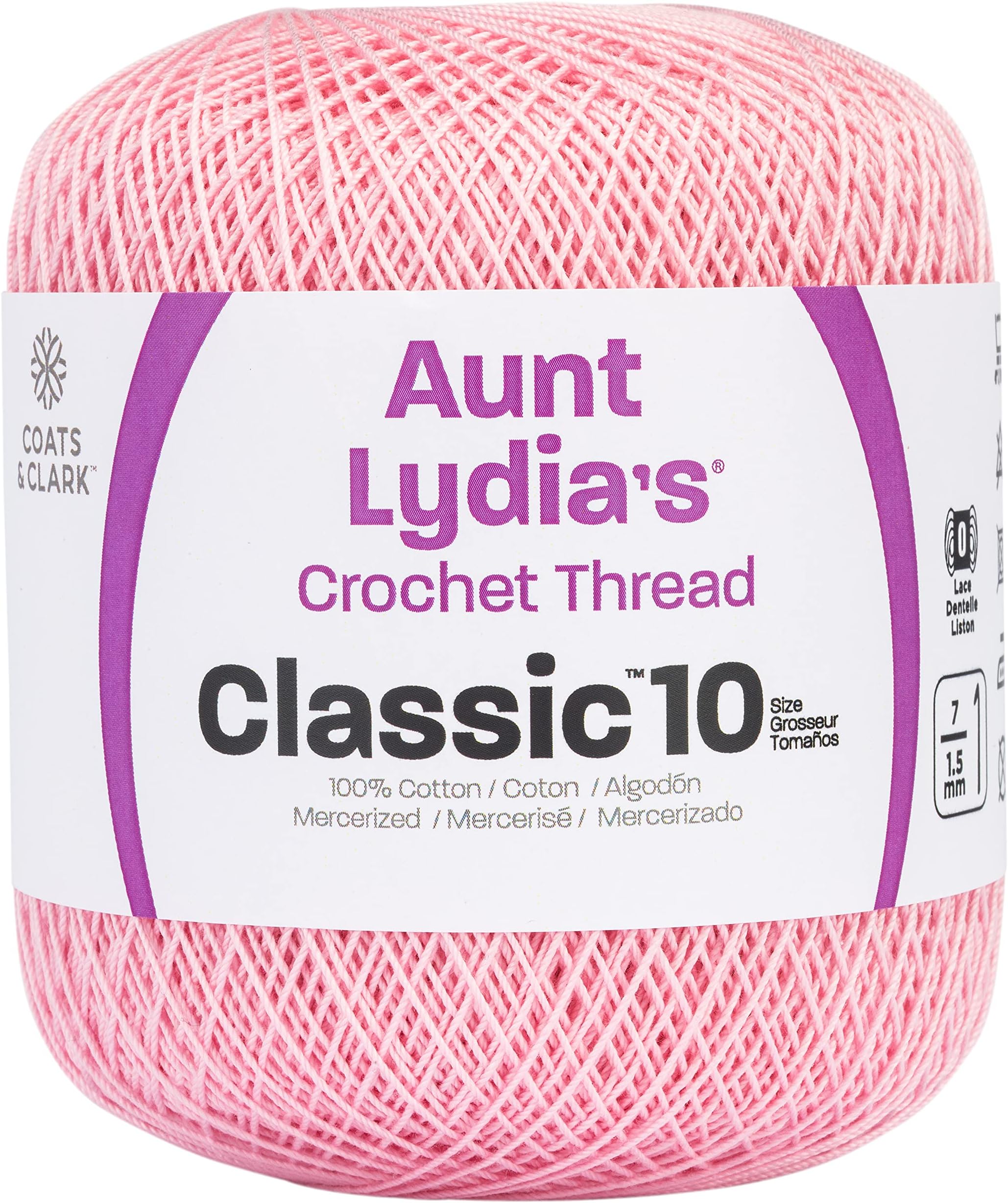 Red Heart Coats Crochet 154-401 Aunt Lydia's Crochet, Cotton Classic Size 10, Orchid Pink