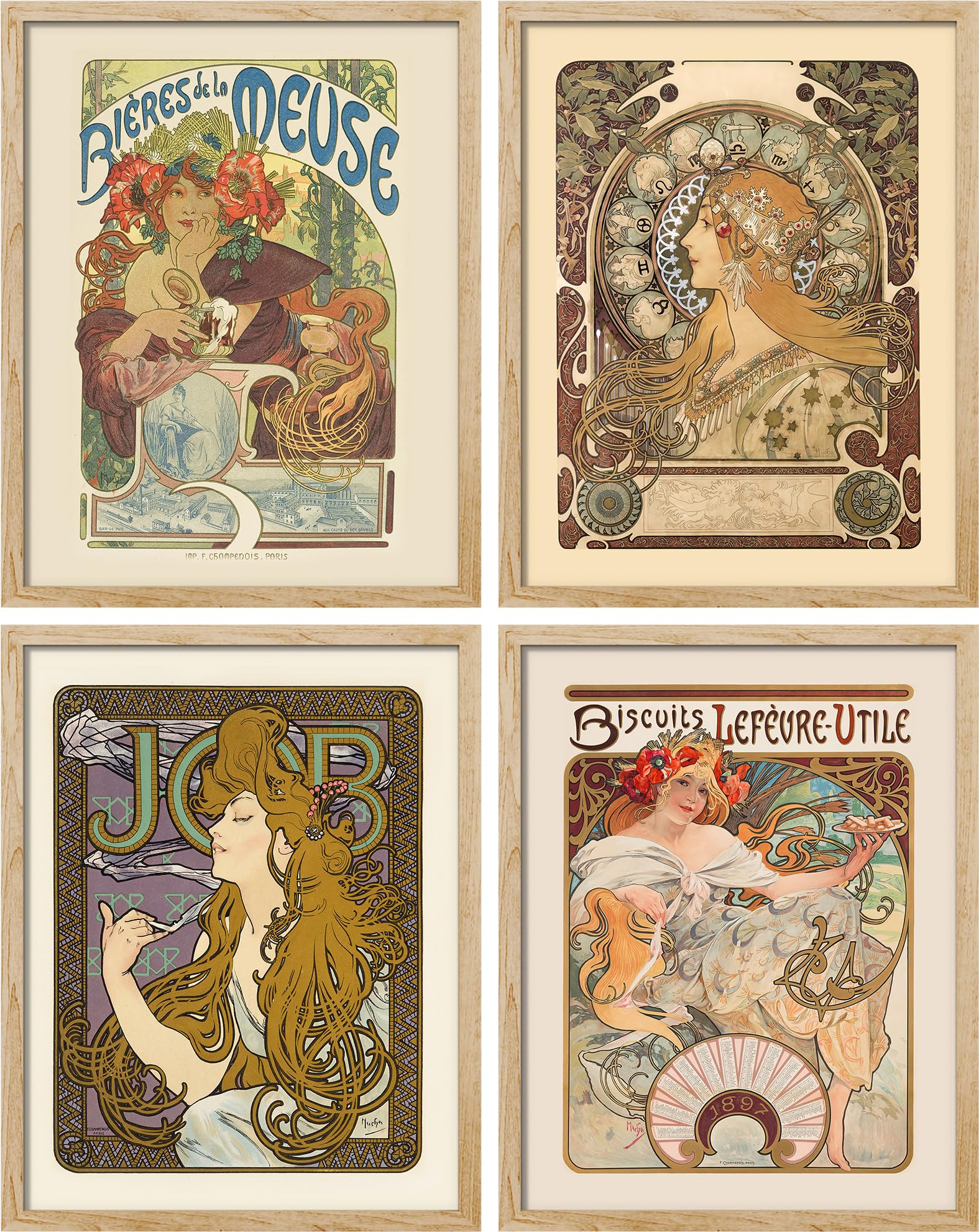 SIGNWIN Framed Poster Alphonse Mucha Art Deco Female Portraits Wilderness Nature Illustrations Fine Art Decorative Country/Farmhouse Vintage for