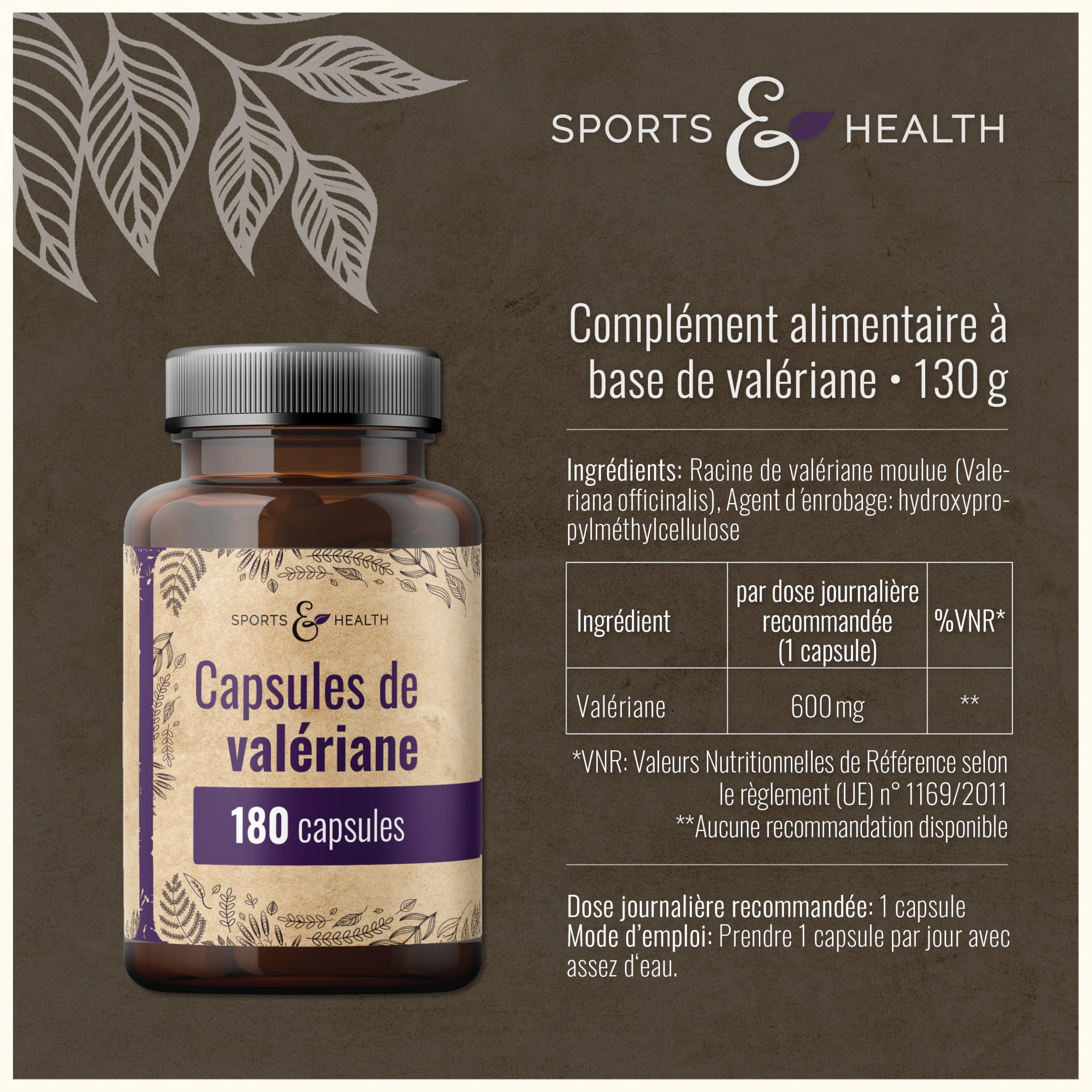 Valériane à haute dose - 180 gélules - 600mg de valériane à haute dose par gélule