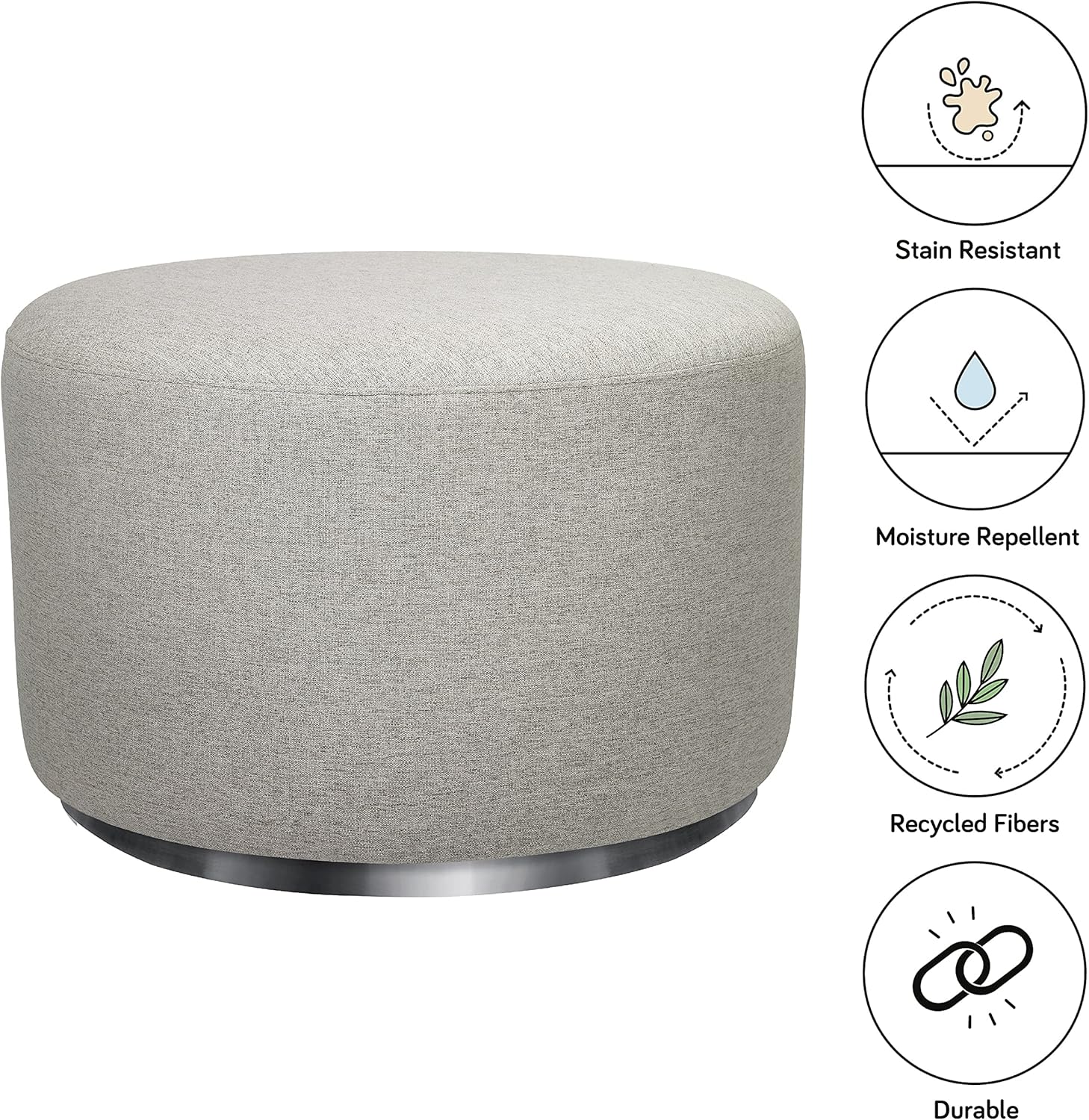 Tuba Gliding Ottoman In Eco-Performance Fabric | Water Repellent & Stain Resistant