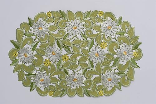 Sainty H7767G-(12 x 18), mantel individual ovalado de margarita verde, 12 x 18 pulgadas, 2 piezas