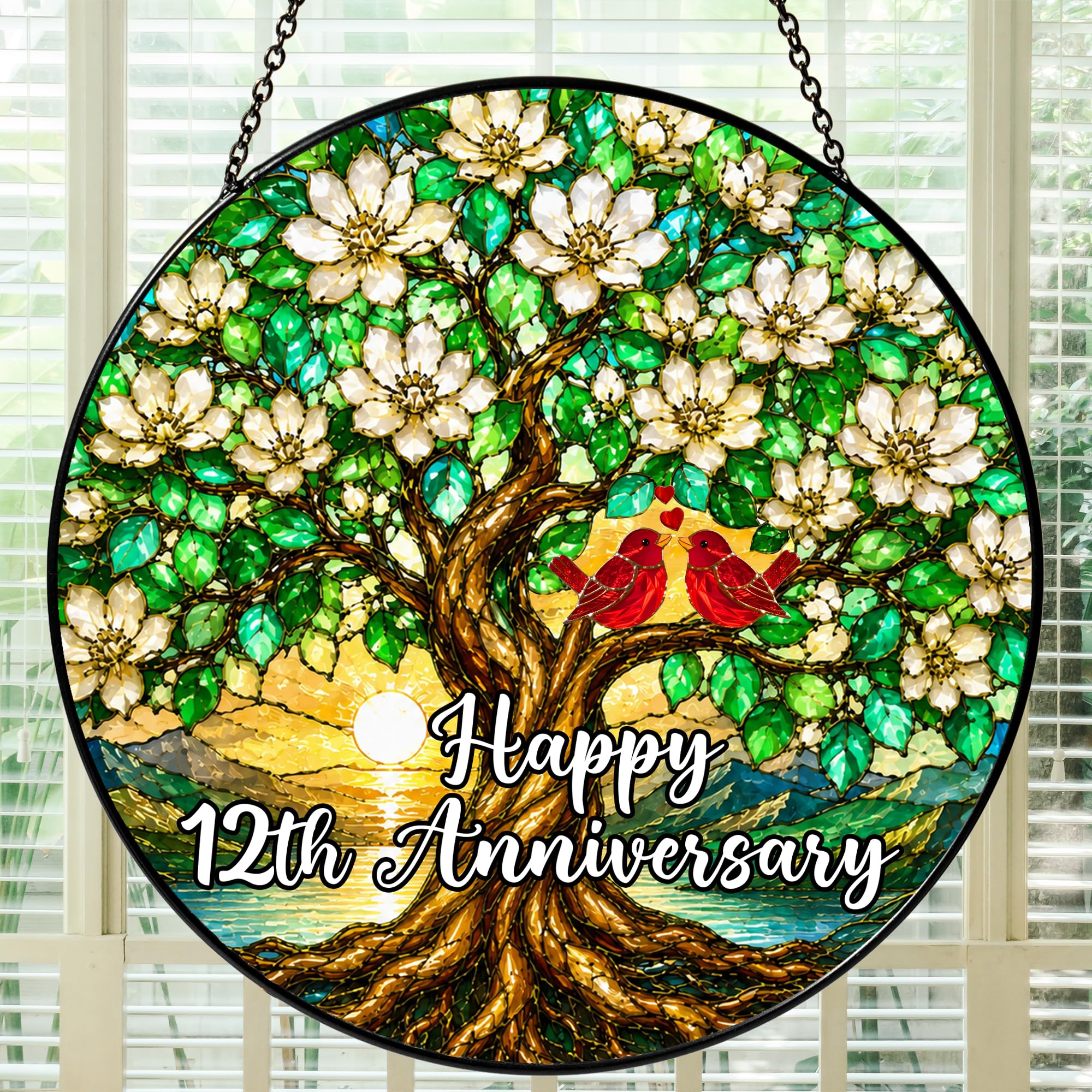 Bozspacer 12th Anniversary Stained Glass Suncatcher for Window โ image 1