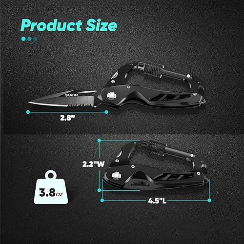 Miniatura 5 de Mosquetón multiherramienta, cuchillo de bolsillo para hombres con abridor de botellas, rompe ventanas y destornillador, equipo táctico de