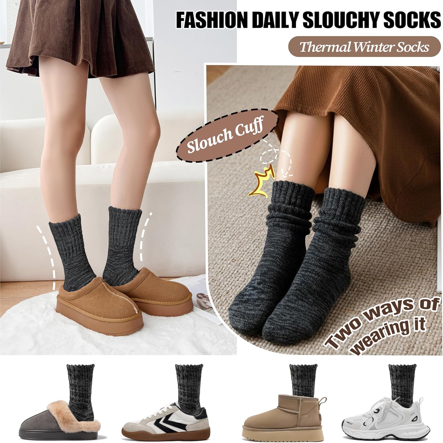 Sandsuced Merino Wool Boot Socks Thermal Warm Thick Winter Cozy Hiking Work Socks for Women Men 3 Pairs - Image 4