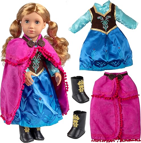 Conjunto inspirado en Anna Frozen de 3 piezas, ropa y accesorios de muñeca de 18 pulgadas compatibles con muñecas American Girl, juego de princesa