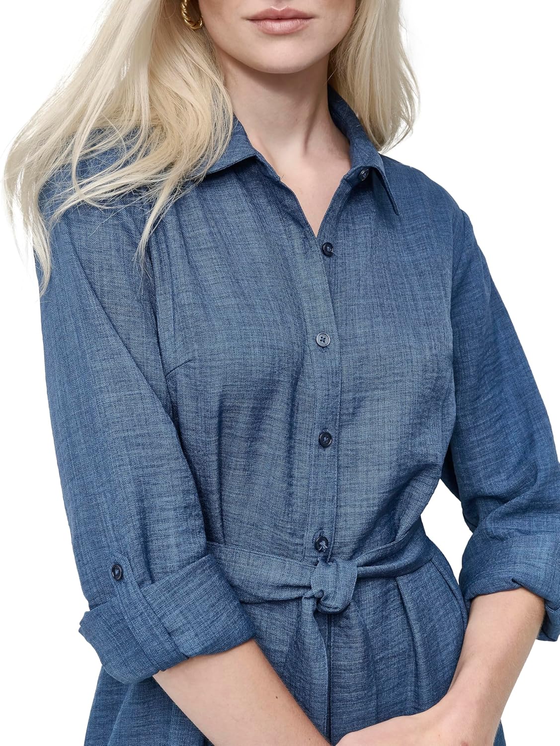 DKNY Womens Long Sleeve Collared Tie Fit & Flare Mini Dress - Image 5