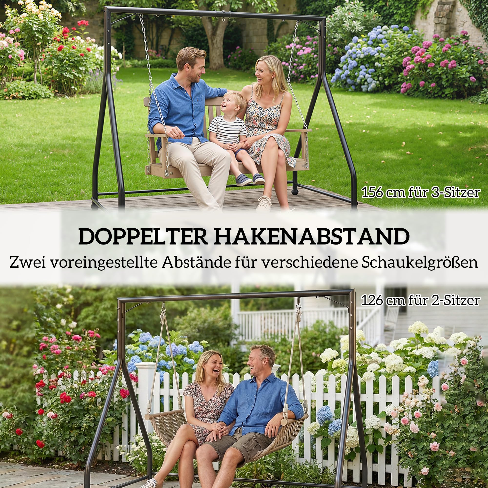 Outsunny Hängebank Gestell in A-Form Stahl Schaukelgestell für Hängesitz, Hängeschaukel Hollywoodschaukelgestell bis 360 kg, Schaukelbankgestell für Indoor Outdoor Balkon, Terrasse Schwarz