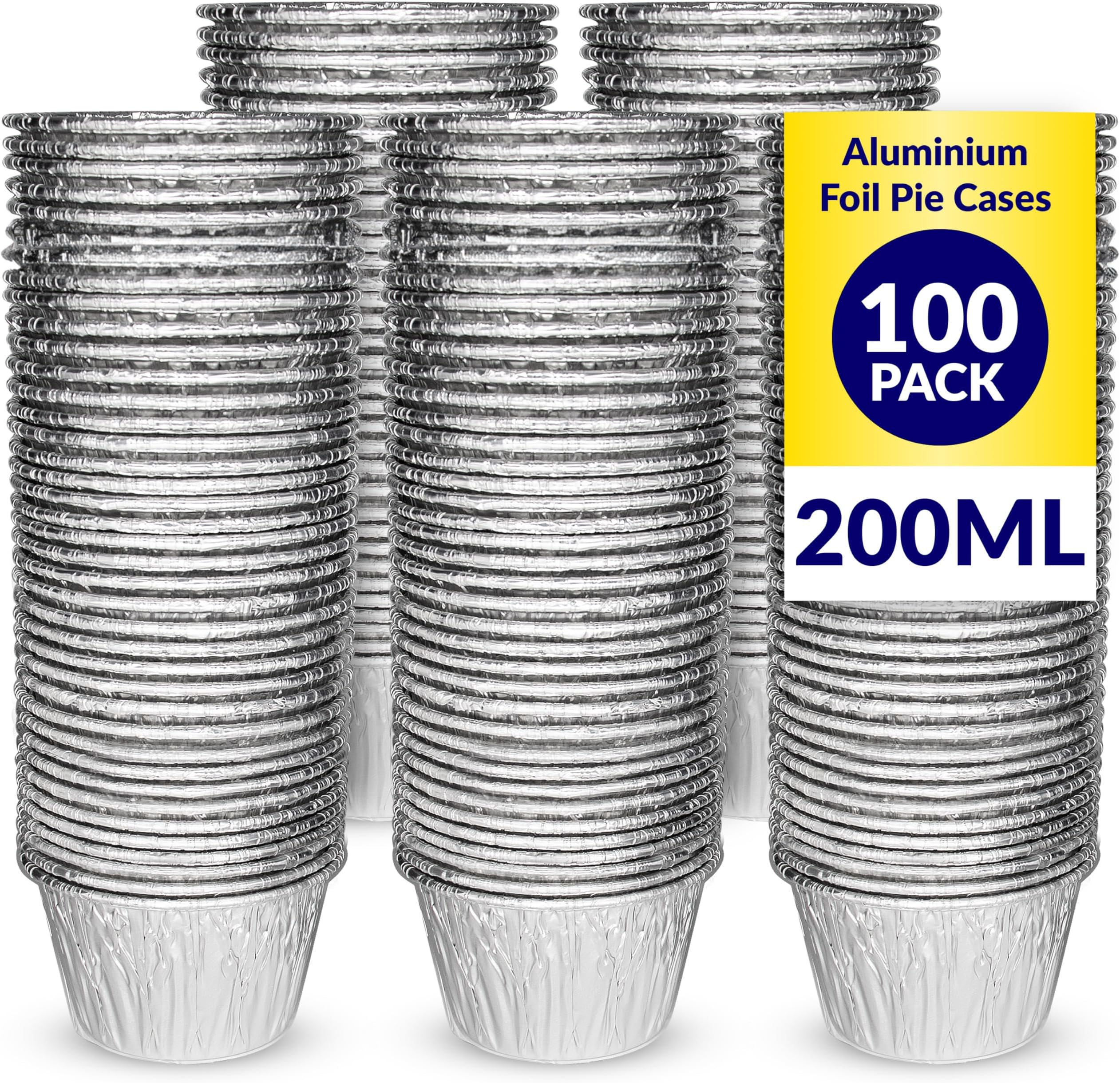 Foil Pie Cases - 100 Pack Reusable Foil Cupcake Cases 200ml - Aluminium Foil Tin Cups for Airfryer - Silver Cupcake Cases for Foil Dishes and Baking Moi Moi, Muffin, Tart, and Yorkshire Pudding