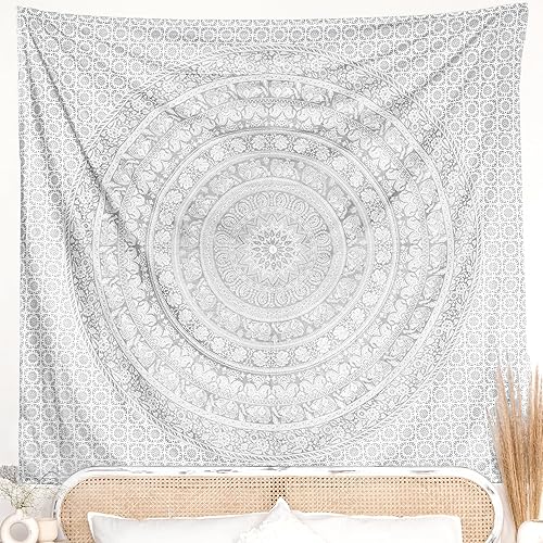 Miniatura 2 de RAJRANG - Tapiz de mandala para colgar en la pared, tapiz de elefante plateado, tapiz hippie de playa, 84 x 54 pulgadas