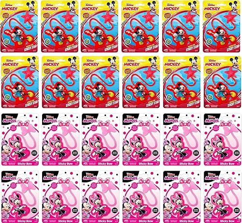 Juguetes elásticos de mano pegajosos de Disney Mickey & Minnie (24 paquetes surtidos) Disney Junior - Suministros de juguetes de cumpleaños para