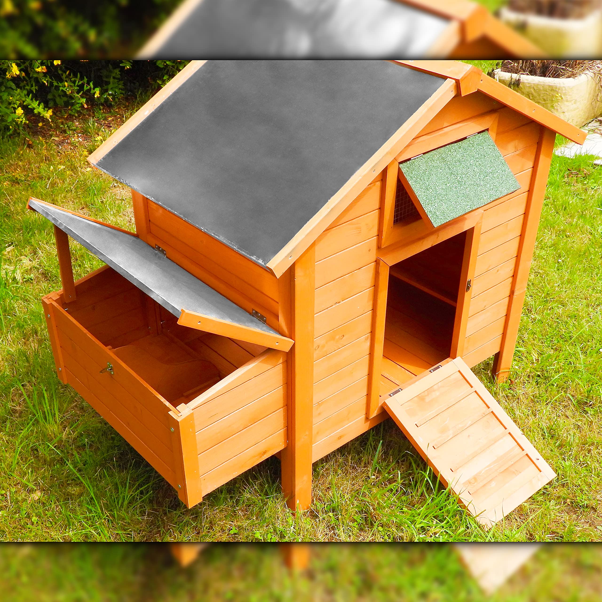 Gallinero para Exterior Island con ponedero - Gallinero de Madera tratada para Exteriores - Capacidad 6-8 gallinas - Amplia Puerta de Acceso - 115 x 130 x 80 cm