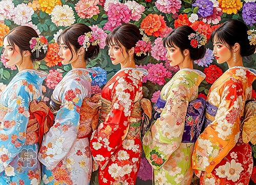Lucky Puzzles - Petal Whispers: A Geisha's Harmony - Rompecabezas de 1000 piezas para adultos | Elegante rompecabezas de kimono | Impresionante obra