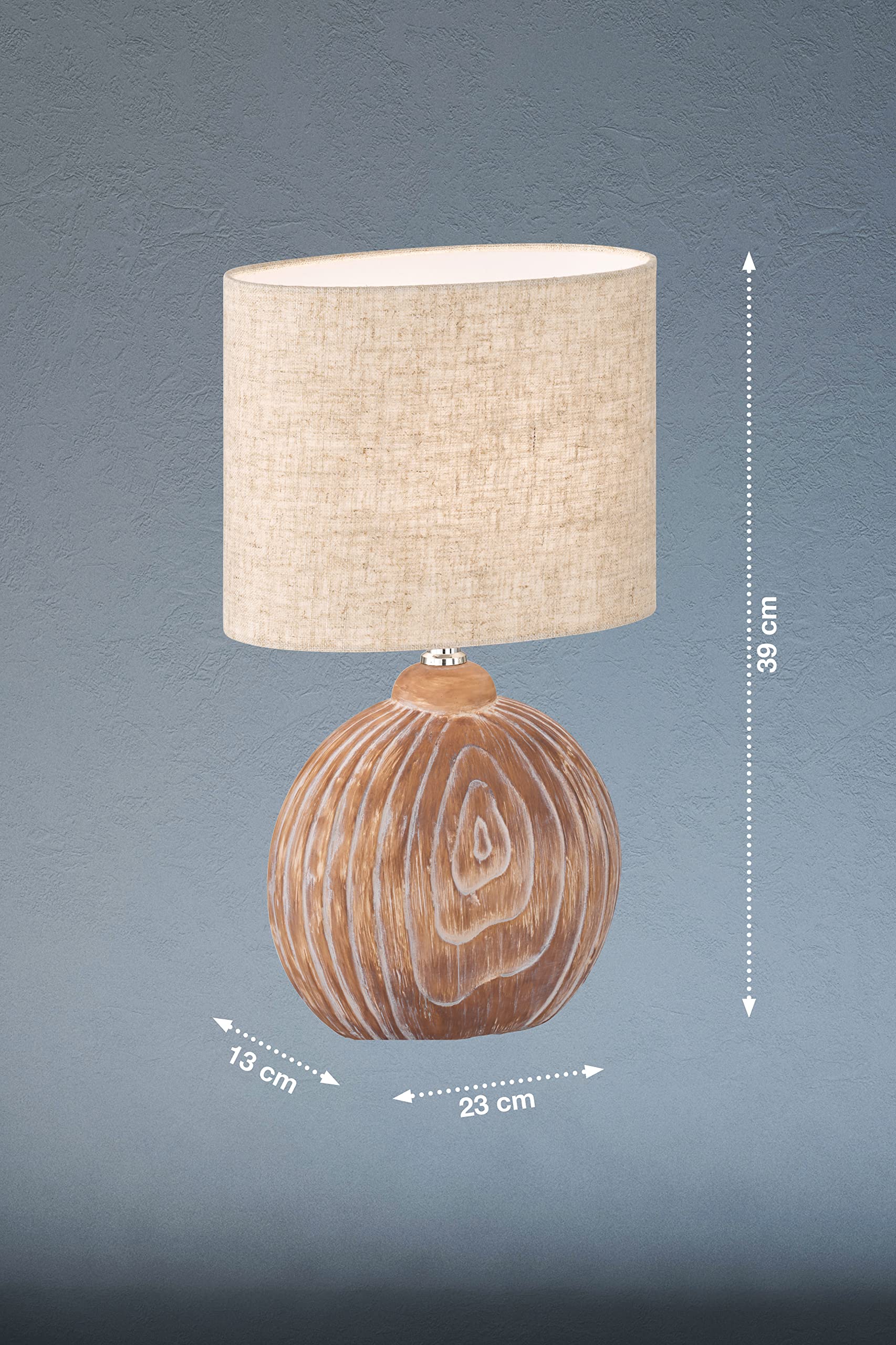 Fischer & Honsel|Tischleuchte, Tobse|holzfarben|Stoffschirm-leinen sandfarben|L: 23,00 cm, B: 13,00 cm, H: 39,00 cm|mit Schnurschalter|1x E14 max. 25,0 Watt|50606