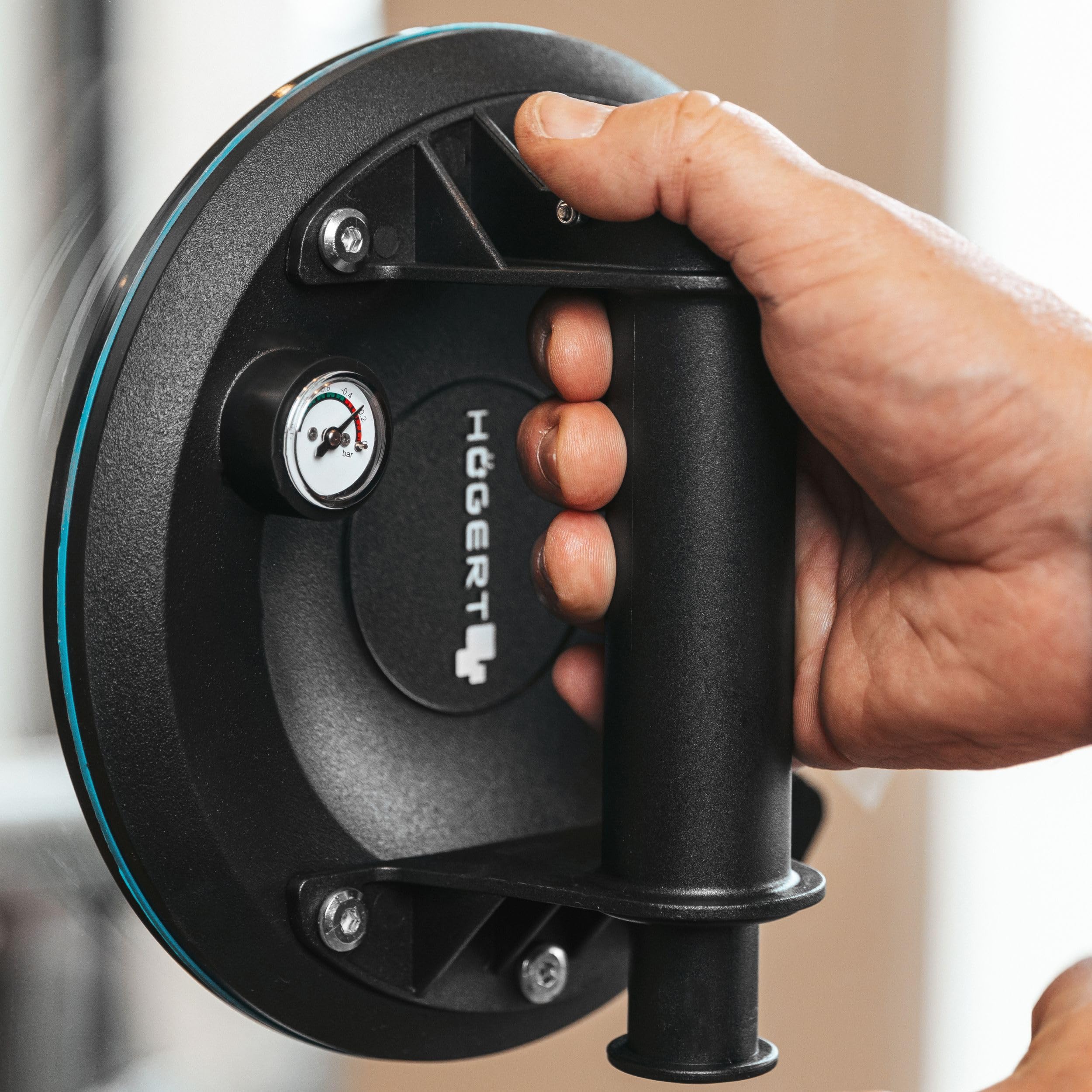 Högert Technik - Tazza a mano da 200 mm con manometro | Carico massimo: 190 kg | Aspiratore manuale | Ventosa resistente | La ventosa viene utilizzata per il trasporto di vetri della finestra, oggetti