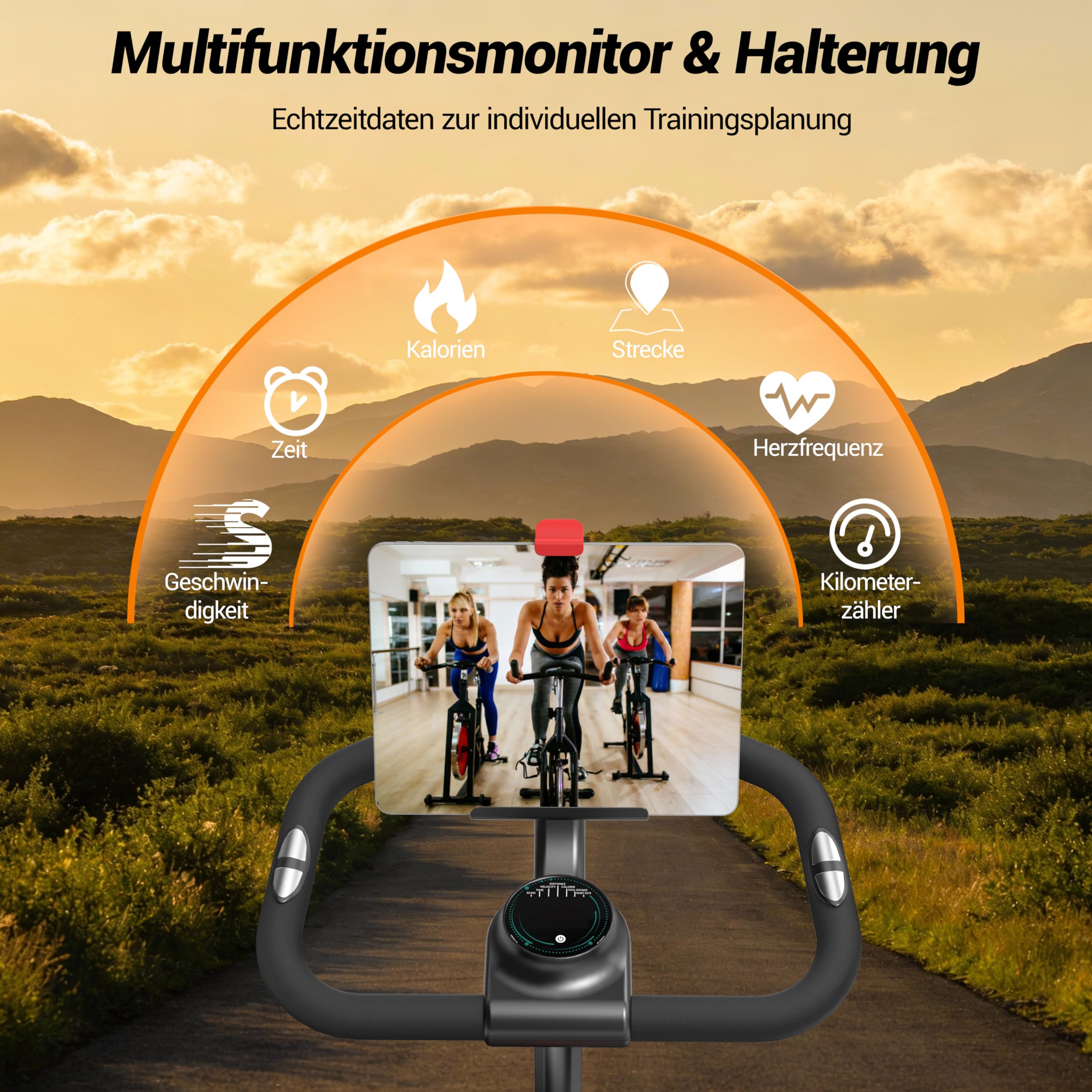UMAY Heimtrainer Fahrrad, Indoor Spinning Bike con app | Indoor Bike, 16-Stufen Magnet-Widerstand, Cardio mit Pulsmessung & LED Display, Weicher Sitz, 136kg Belastbarkeit