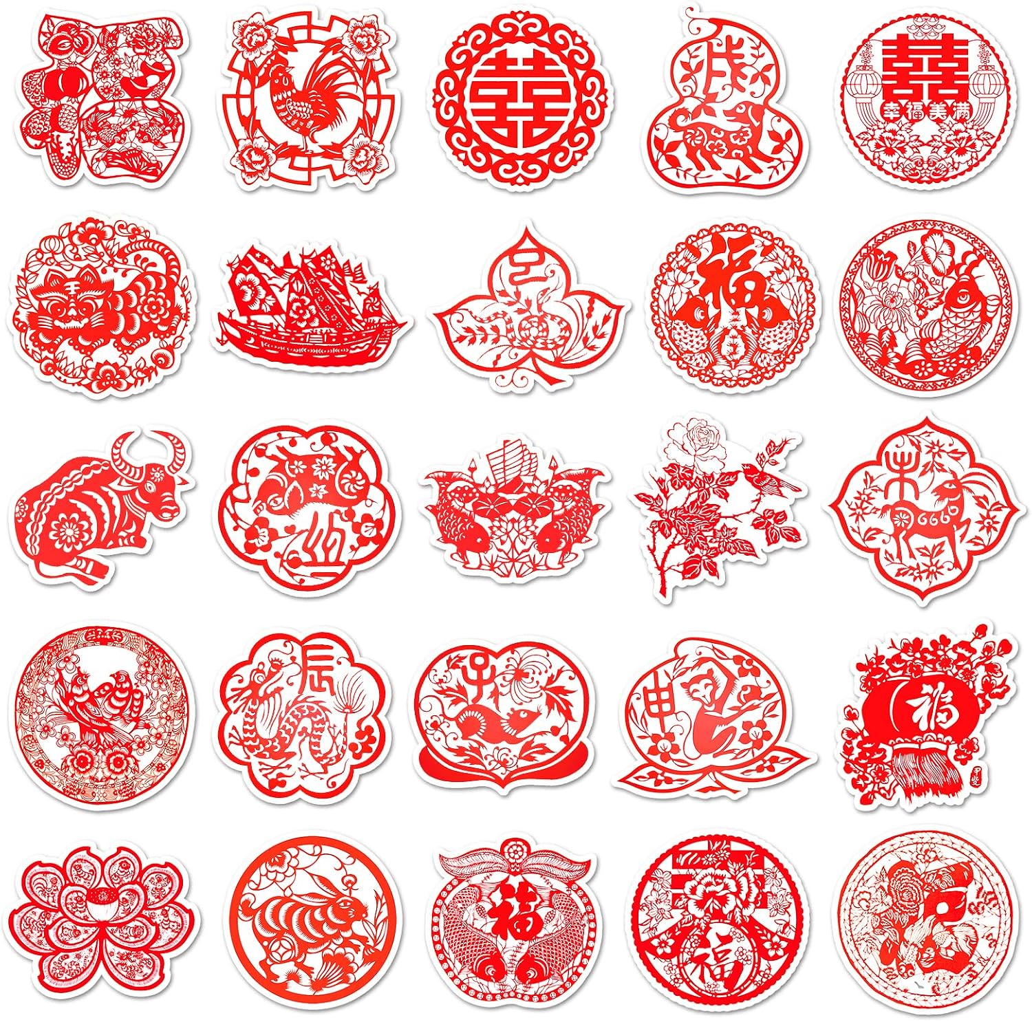 Chinese Style Water Bottle Stickers 50PCS Waterproof Vinyl Unique Stickers Laptop Notebook Cup Suitcase Phone Skateboard Guitar Bike Car Decals for Adult Teen Kid (Paper Cut Pattern) image 2