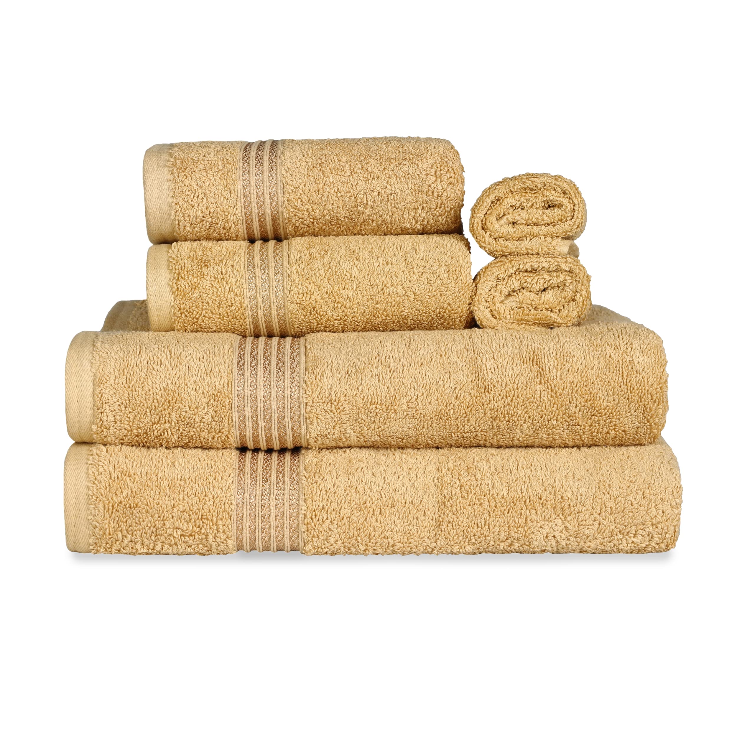 Superior Lot de 6 Serviettes de Bain de Luxe en Coton égyptien de qualité supérieure, doré