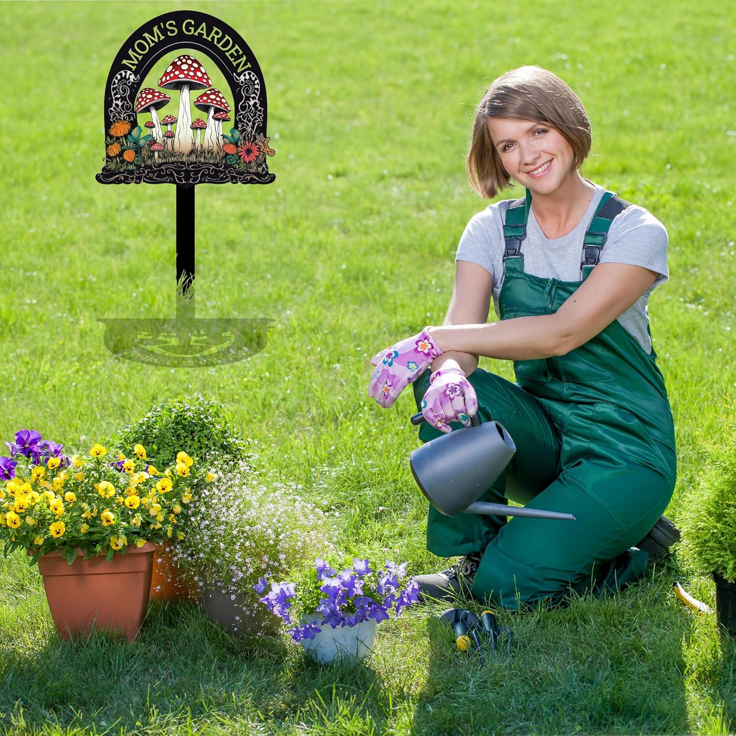 Custom Mushrooms Garden Signs with Stake,Personalized Mushroom Art Moms Garden Sign with Name,Outdoor Garden Decor Yard Decor,Housewarming Gifts New Home Decorative Mushrooms