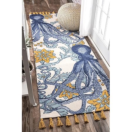 Amazon.com: nuLOOM Thomas Paul Printed Flatweave Cotton Giant Octopus ...