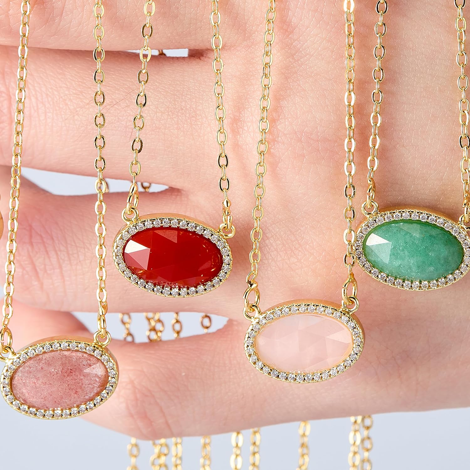 14K Gold Plated Pendant Necklace for Women Oval Cut Gemstone Crystal Pendant Necklaces Birthday Gifts for Women Mom Wife Friends - Image 6