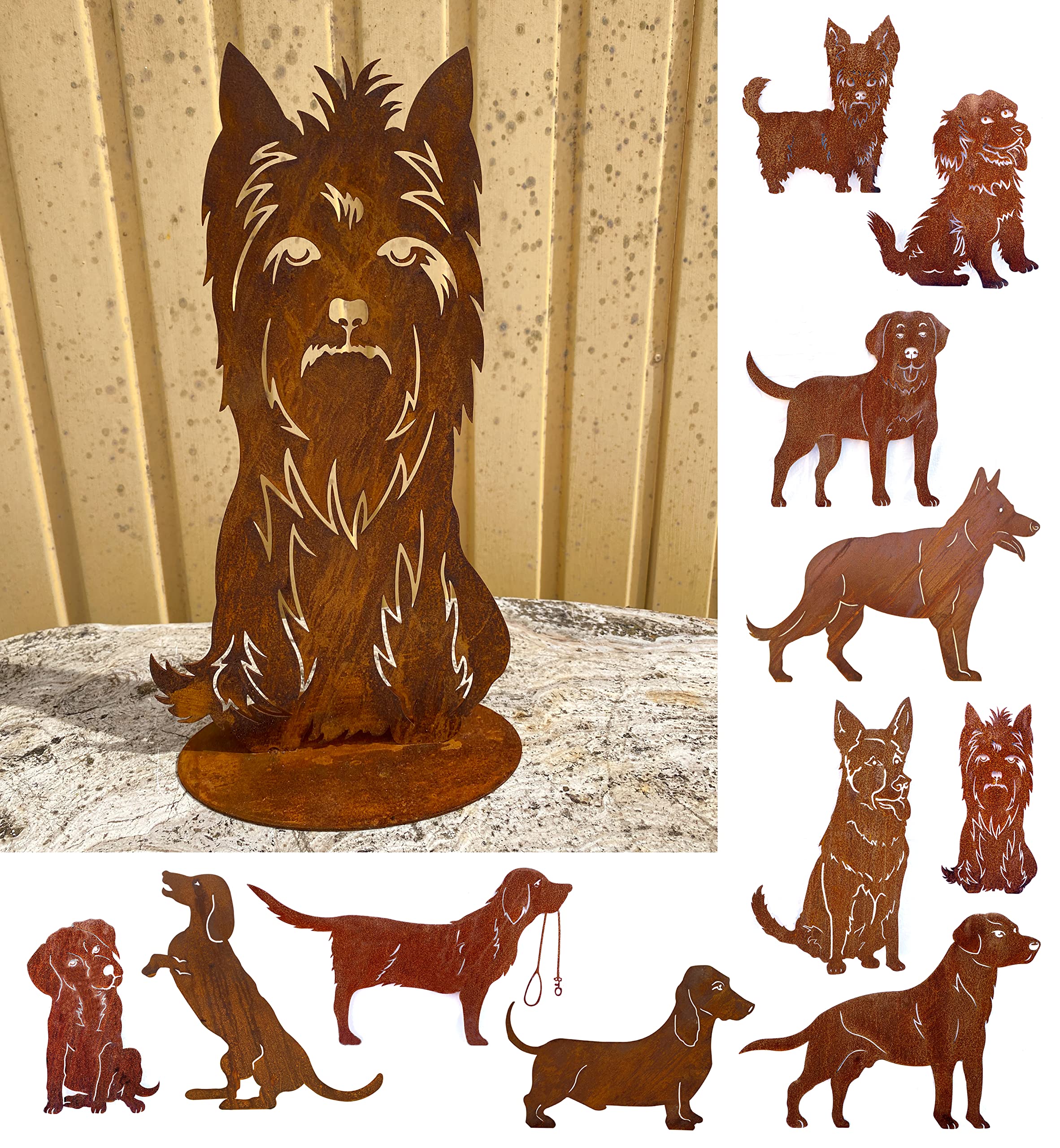Gartenfigur Sitzender Hund Mit Katze, Edelrost, 50x58 Cm - Metall-Deko Für Garten & Haus
