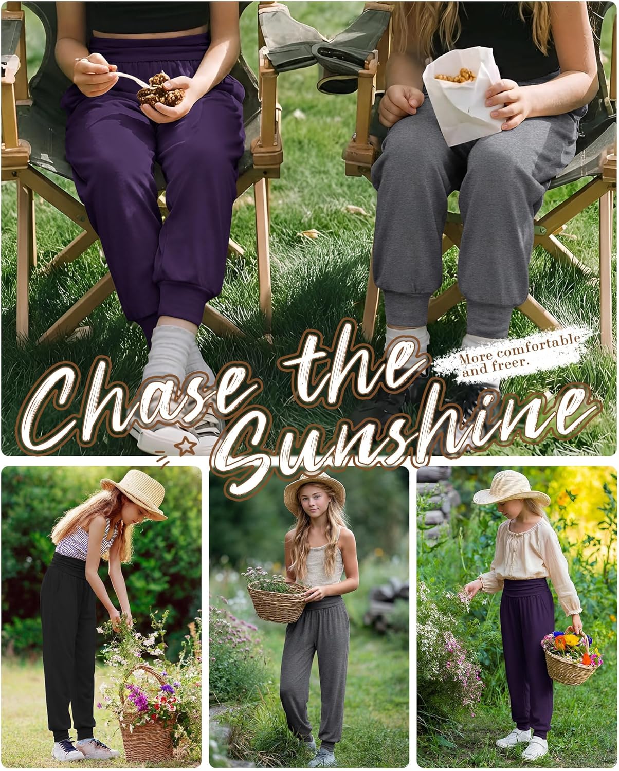 3 Pack Girls' Lounge Yoga Pants with Pockets High Waisted Joggers Workout Running Sweatpants Kids Athletic Bottoms - Image 5