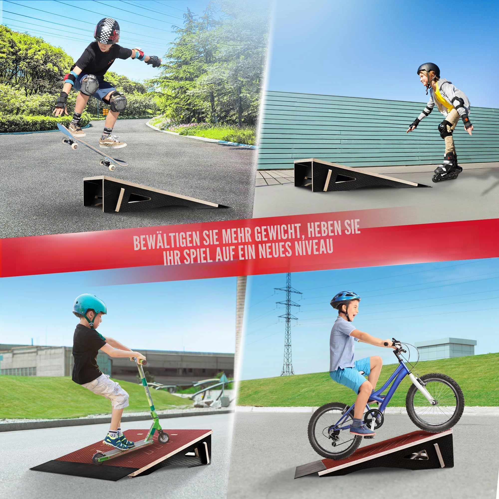 Yes4All Einteilige Skateboard-Rampe, Fahrrad-Rampe, Skate-Rampe - Design für Anfänger, langlebiger, Kapazität 100 kg