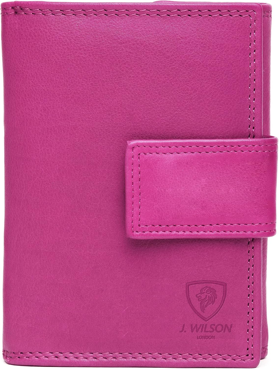 J. Wilson London Ladies RFID Safe Designer Soft Leather Purse Card Women Clutch Wallet with Zip Pocket Gift Boxed (Pink)