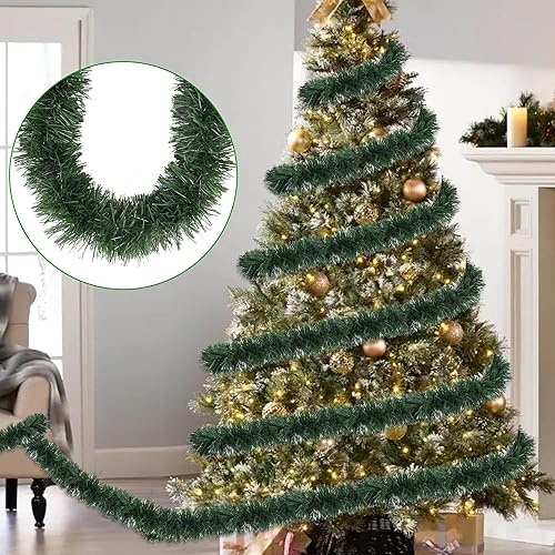 Miniatura 7 de Guirnalda de pino artificial de 50 pies  Decoraciones de Navidad para árbol de Navidad, escaleras, manto, chimenea, exteriores e interiores, hogar,