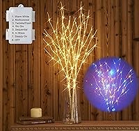 Vista 1 de Hairui Ramas de abedul iluminadas que funcionan con pilas, con 8 funciones, 100 luces multicolor y blancas cálidas, ramas preiluminadas